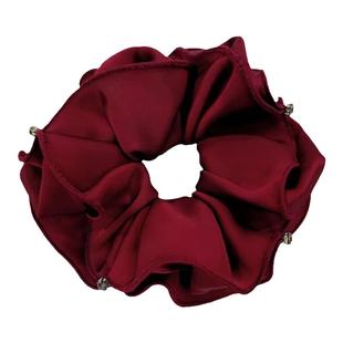 韩国复古优雅水钻绸缎面大肠圈法式慵懒风丸子头发圈大号镶钻头绳