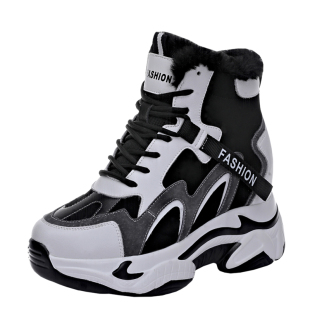 超厚底老爹鞋女款2026新款高帮鞋内增高女鞋冬季加绒运动鞋女轻便