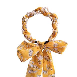 儿童编发飘带发箍女童夏季碎花珍珠头箍一体发绳马尾丝巾绑发头绳