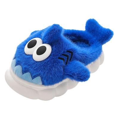 儿童可爱鲨鱼包跟毛绒保暖棉拖鞋