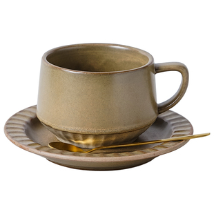 复古粗陶咖啡杯子套装家用陶瓷花茶杯速溶咖啡店拿铁拉花杯马克杯