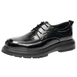 【头层牛皮】千百度男鞋新款真皮软底增高德比鞋男士商务休闲皮鞋