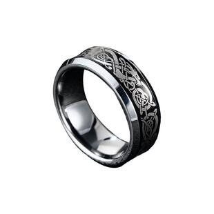 飒雅男士戒指黑色龙纹潮个性百搭时尚钨金乌钢指环高级感简约凹型