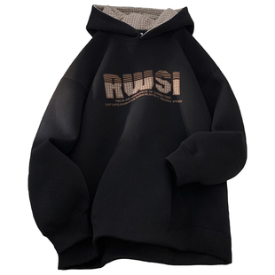 刺绣连帽卫衣男女款潮牌秋冬青少年宽松oversize带帽休闲套头外套