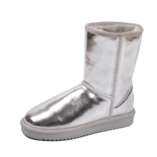 棉鞋女2025冬季新款雪地靴女中筒真皮防水银色加厚保暖皮面短靴子