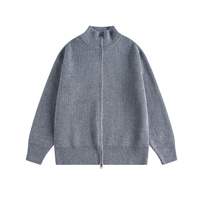 NEVERNEED双拉链立领开衫毛衣男