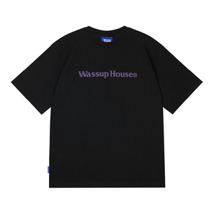 wassuphouse基础T恤衫短袖男款国潮牌黑色休闲上衣情侣男女同款