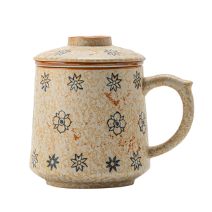 清山胡同陶瓷办公杯三件套带把带过滤复古茶杯家用茶水分离马克杯