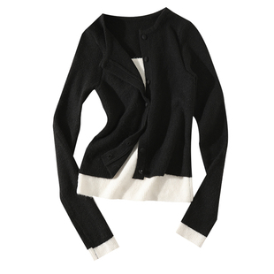 大于诗集 寂静交响 氛围感假两件撞色显瘦针织开衫女百搭气质毛衣