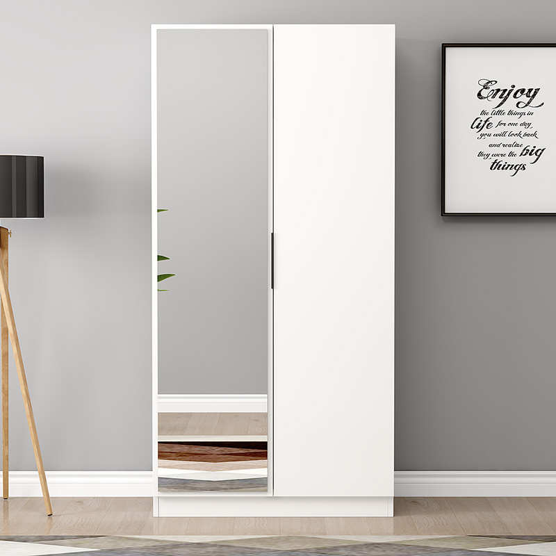 衣柜家用卧室带镜子小户型简约全身镜出租房现代两门挂衣收纳衣橱