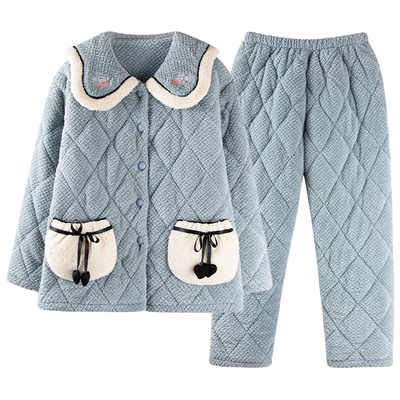 冬季三层夹棉加厚可外穿睡衣女