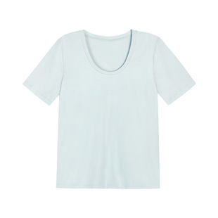 pusumede白色U领基础短袖t恤女夏季显瘦宽松正肩百搭纯棉针织上衣