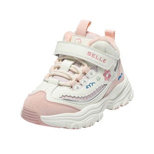 花影丨百丽童鞋女童老爹鞋2025冬季新款儿童加绒运动鞋高帮休闲鞋