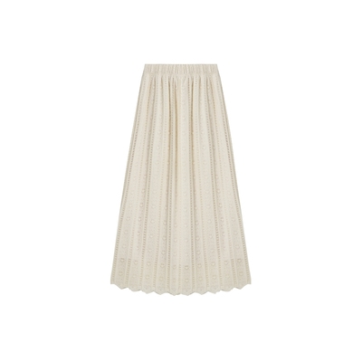 时然高腰A字蕾丝裙显瘦