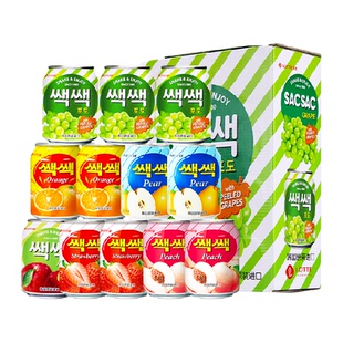 Lotte乐天进口韩国饮料葡萄汁罐装整箱橙汁草莓果汁果肉网红饮品