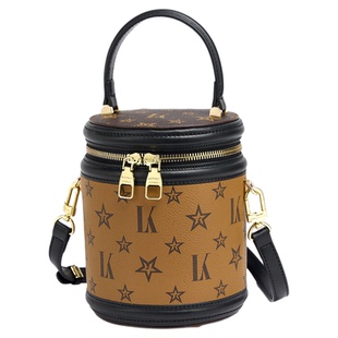 LK轻奢包包老钱风老花圆筒包手提水桶包2026新款单肩斜挎发财桶