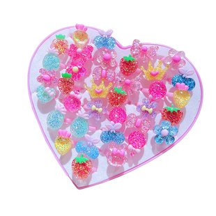 儿童戒指女童宝宝公主小孩指环塑料指环女孩可爱卡通首饰品礼套装