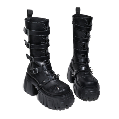 赛博朋克风高筒靴女厚底骑士靴