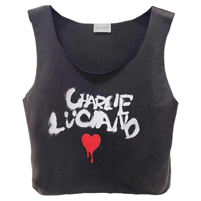 正品cl无袖背心女涂鸦爱心短款