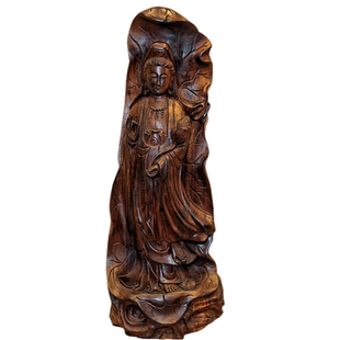 酸枝木雕观音像中式红木交趾黄檀木人物佛像手工根雕实木观音摆件