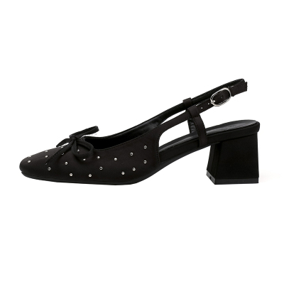 辣辣」羊皮版~2026新款蝴蝶结法式高级感包头凉鞋女夏粗跟高跟鞋