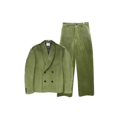 绿色格子廓形西服套装