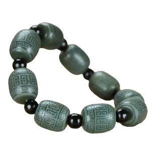 天然和田玉青玉回龙纹桶珠佛珠玉石路路通玉手串男女情侣玉佩礼物