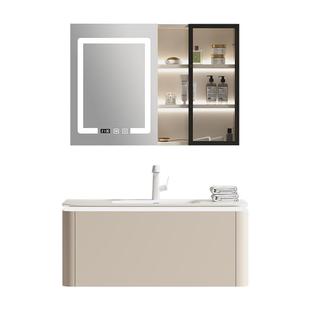 上杉卫浴奶油风浴室柜组合智能卫浴柜简约陶瓷一体盆洗脸盆洗手盆