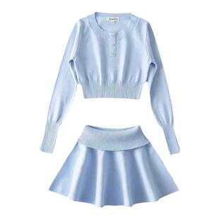 针织套装女两件套2024春秋新款气质纯欲甜美修身显瘦学院风a字裙