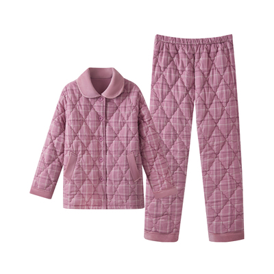 三枪纯棉格纹情侣家居服加绒加厚
