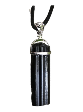 天然黑碧玺吊坠925银镶嵌