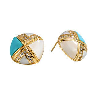 龙丰绿松轩天然绿松石正品耳钉白贝母新中式保真耳饰高瓷松石耳坠