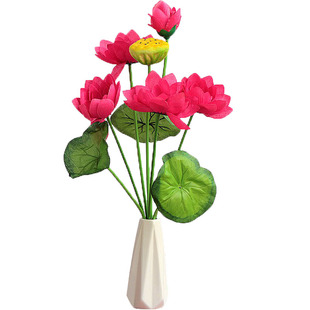 客厅装饰塑料花盆栽供佛仿真莲花佛台摆件荷花供花佛前花绢花干花