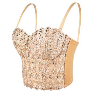 欧美夜店演出服bling名媛蕾丝亮钻钉珠韩国女团Lisa同款吊带背心