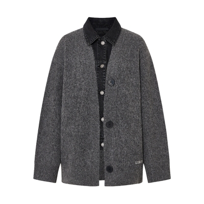 MOCO毛织外套羊驼毛24秋牛仔拼接