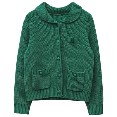 彩色复古羊毛翻领毛衣针织开衫女