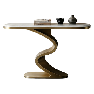 卡里冰玉天然奢石家用玄关桌入户设计师轻奢高级感靠墙现代不锈钢