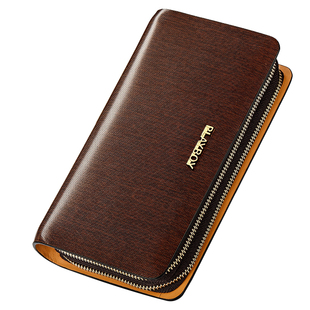 花花公子真皮钱包男士长款拉链手包大容量商务牛皮多卡位手拿包