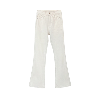 自带长腿te效！四面弹白色微喇裤