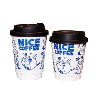 一次性咖啡奶茶纸杯子双层罐罐烤奶外带打包带盖热饮杯手绘家商用