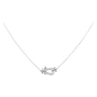 F.D马蹄扣项链纯银镀黄金色 女forca系列MINI小号镶钻锁骨链18.k