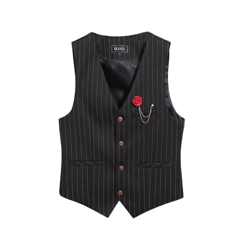商场剪标品牌折扣韩版条纹修身西服马夹新郎伴郎西装马甲二件套装