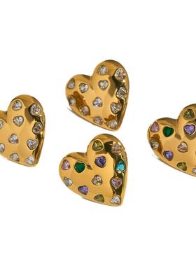 DASEIN ACC欧美夏日轻奢时髦日常通勤高质感桃心镶钻项链耳环套装