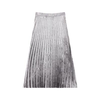 BLUE ERDOS春季新品光泽质感亮银色宽松百褶裙半身裙B256M0025