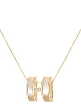 钛钢18K金女H贝母项链女