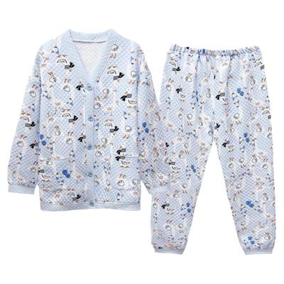 秋冬三层夹棉V领大码睡衣套装女