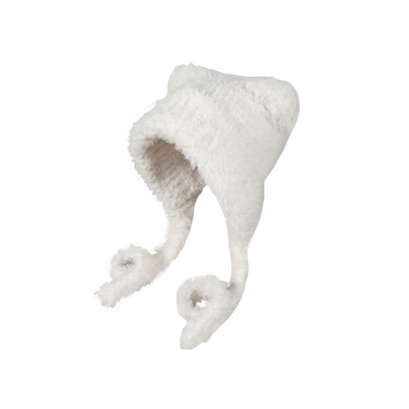 白色毛绒帽子女秋冬可爱小熊耳朵大头围显脸小保暖针织护耳雷锋帽