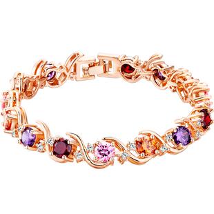 玫瑰彩金手链女款生日礼物轻奢小众水晶锆石高级手串精致首饰新款