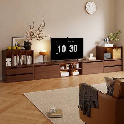 模块化自由组合柜客厅书柜储物柜一体中古墙边矮柜半墙艺术感斗柜