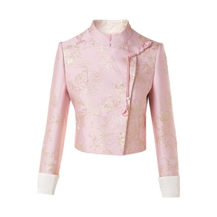 朗姿/LIME莱茵优雅国风蚕丝提花套装立领盘扣短外套半裙26春新款